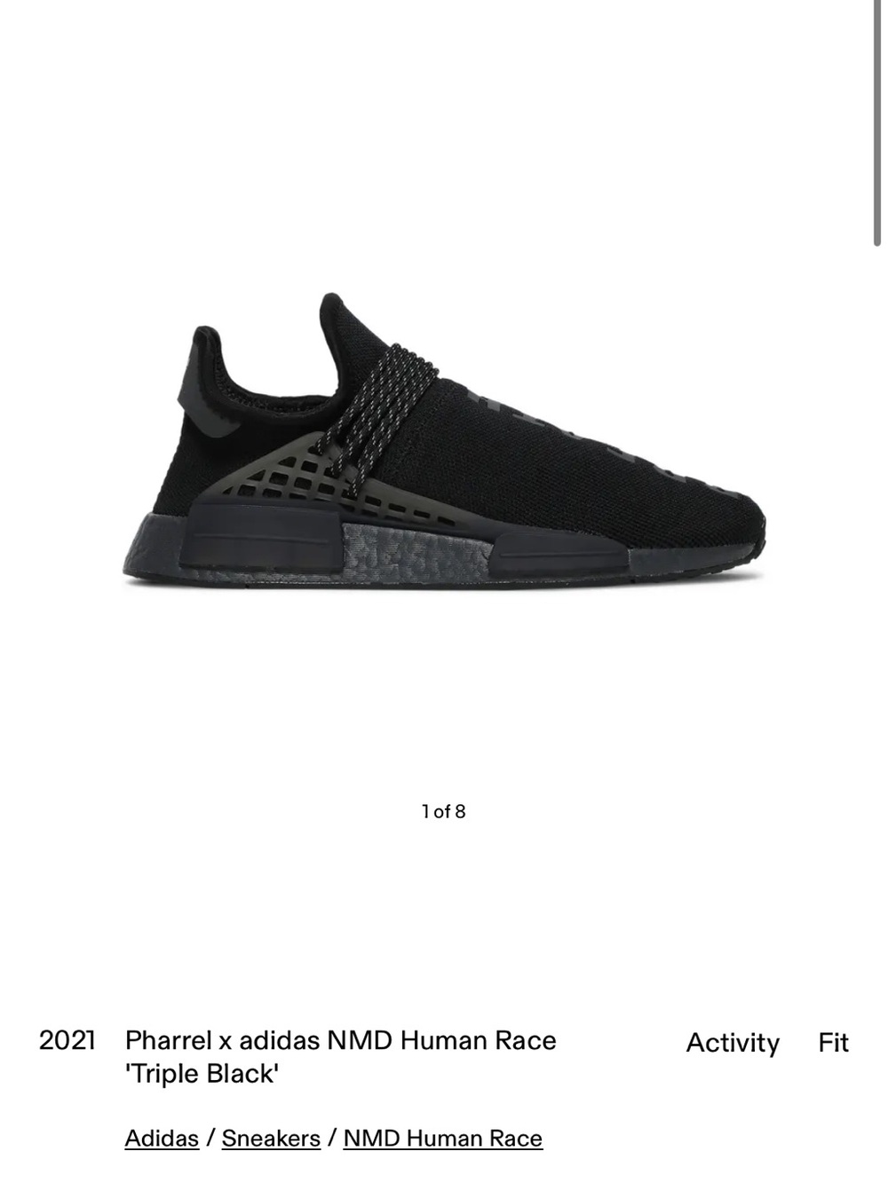 Pharrell x adidas NMD Human Race Triple Black Men's Sneakers Size 10.5